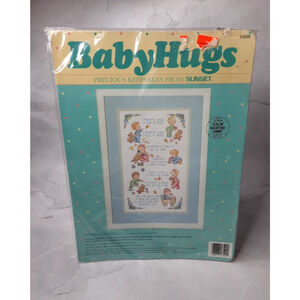 1991 Dimensions Sunset Baby Hugs Counted Cross Stitch Kit Monday's Child